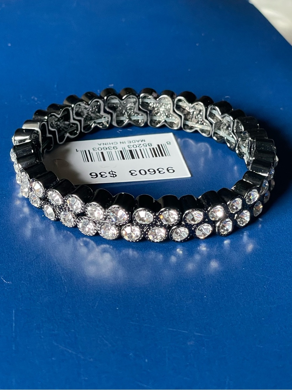 ViVi Black and Crystal Bracelet - Double Row Clear Rhinestones